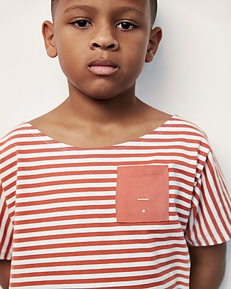 Gray Label Maglia Maniche Corte a Righe con Taschino - Faded Red/Off White - 100% coton bio T-Shirt e Canotte