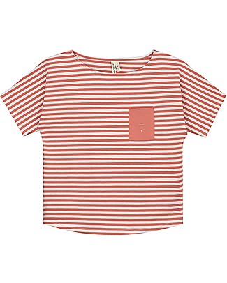 Gray Label Maglia Maniche Corte a Righe con Taschino - Faded Red/Off White - 100% coton bio T-Shirt e Canotte