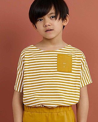 Gray Label Maglia Maniche Corte a Righe con Taschino - Mustard/Off White - 100% coton bio T-Shirt e Canotte