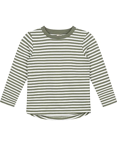 Gray Label Maglia Maniche Lunghe a Righe, Salvia/Crema a Righe - 100% cotone bio Maglie Manica Lunga