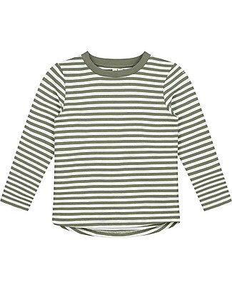 Gray Label Maglia Maniche Lunghe a Righe, Salvia/Crema a Righe - 100% cotone bio Maglie Manica Lunga