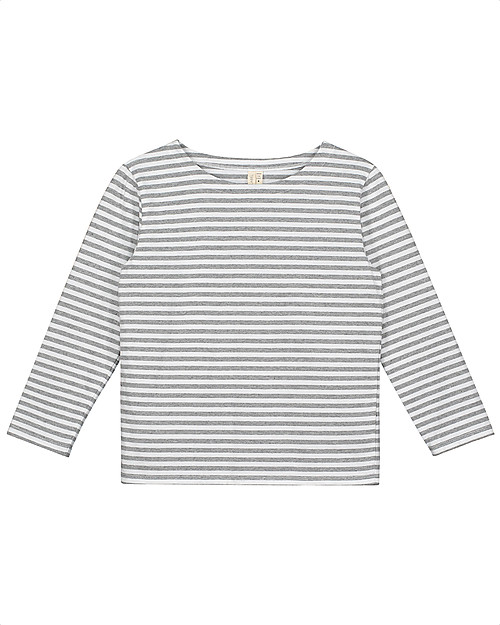 Gray Label Maglia Maniche Lunghe, RIghe Bianco/Grigio Melange - 100% jersey di cotone bio Maglie Manica Lunga