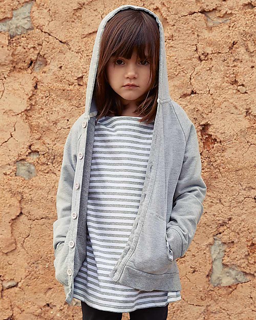 Gray Label Maglia Maniche Lunghe, RIghe Bianco/Grigio Melange - 100% jersey di cotone bio Maglie Manica Lunga