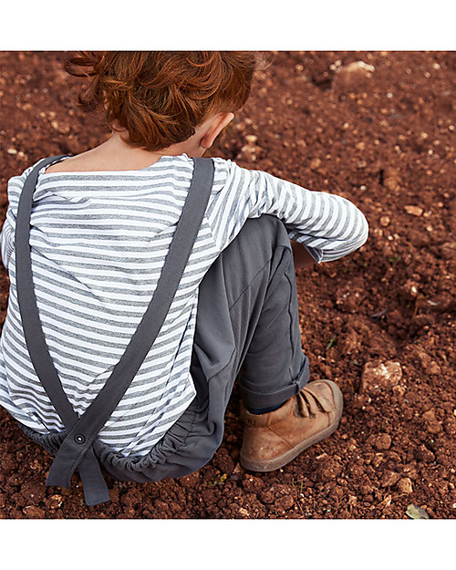 Gray Label Maglia Maniche Lunghe, RIghe Bianco/Grigio Melange - 100% jersey di cotone bio Maglie Manica Lunga