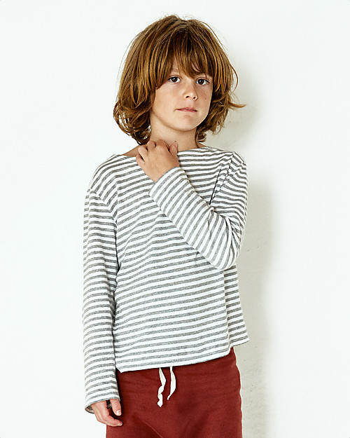 Gray Label Maglia Maniche Lunghe, RIghe Bianco/Grigio Melange - 100% jersey di cotone bio Maglie Manica Lunga