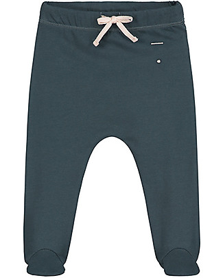 Gray Label Pantaloni Baby con Piedini, Blu Grigio - Cotone Bio Pantaloni Lunghi