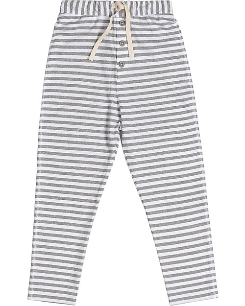 Gray Label Pantaloni con Cavallo Basso, Righe Grigio Melange/Bianco - 100% jersey di cotone bio morbidissimo Pantaloni Lunghi