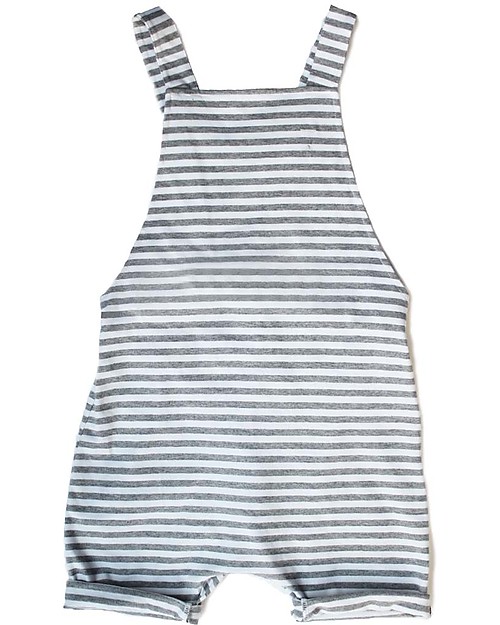 Gray Label Salopette Corta Unisex, Righe Bianco/Grigio - 100% Cotone Bio - 2/4 Anni Salopette