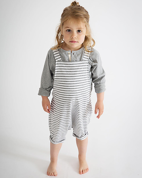Gray Label Salopette Corta Unisex, Righe Bianco/Grigio - 100% Cotone Bio - 2/4 Anni Salopette