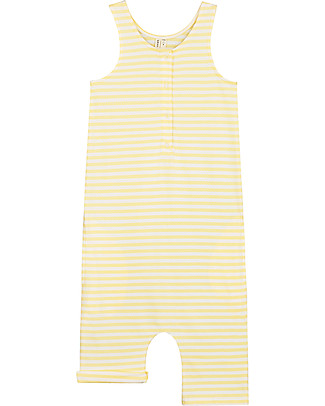 Gray Label Salopette Estiva con Bottoncini - Giallo Chiaro/Bianco - 100% Cotone Bio Salopette