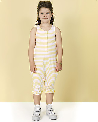 Gray Label Salopette Estiva con Bottoncini - Giallo Chiaro/Bianco - 100% Cotone Bio Salopette