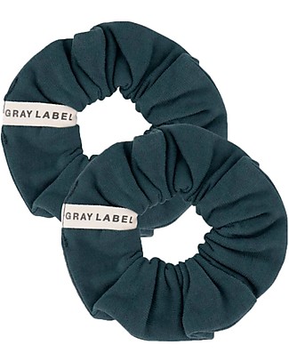 Gray Label Set 2 Elastici per Capelli Scrunchies - Blu - 100% Cotone Bio Fermacapelli