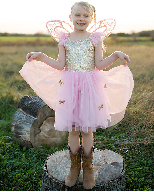 Great Pretenders Costume da Farfalla, Rosa/Oro con Brillantini - Comprende abito e ali! Travestimenti