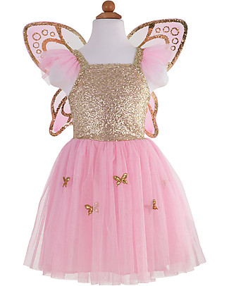 Great Pretenders Costume da Farfalla, Rosa/Oro con Brillantini - Comprende abito e ali! Travestimenti