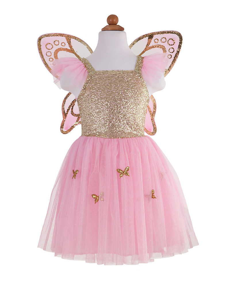 Great Pretenders Costume da Farfalla, Rosa/Oro con Brillantini - Comprende  abito e ali! bambina