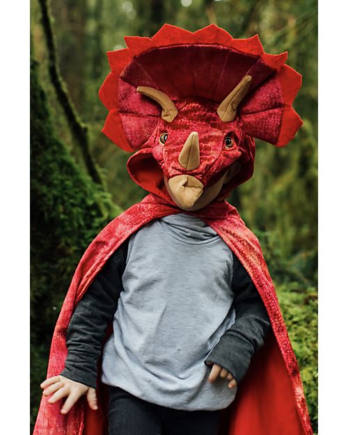 Great Pretenders Mantello  Dinosauro con Cappuccio - Triceratopo - Rosso - 4/5 Anni Travestimenti