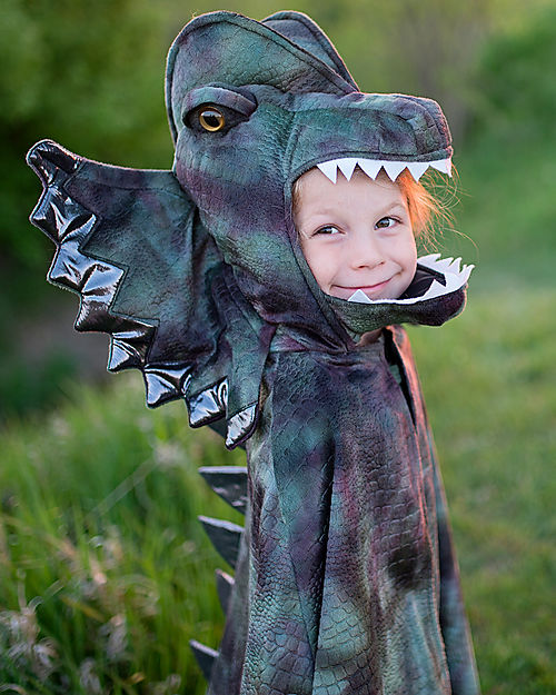Great Pretenders Mantello per Costume  da Dinosauro - Verde Mix - Copricapo e Artigli Inclusi! - 4-6 anni Travestimenti