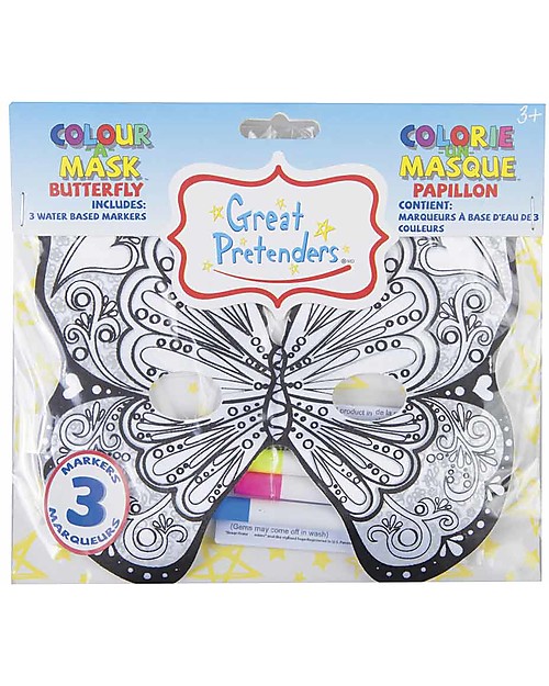 Great Pretenders Maschera Farfalla da Colorare - 3 Pennarelli inclusi Travestimenti
