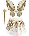 Great Pretenders Set Costume di Paillettes Oro - Gonna/Ali/Bacchetta - 4/6 Anni Travestimenti