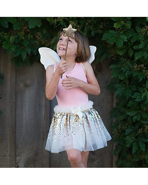 Great Pretenders Set Costume di Paillettes Oro - Gonna/Ali/Bacchetta - 4/6 Anni Travestimenti