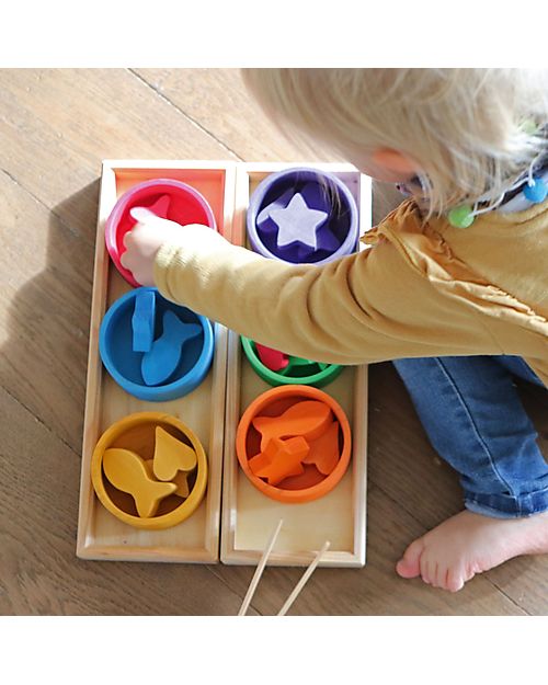 Grimm's Ciotole Arcobaleno - Legno di Tiglio FSC - Conta e Suddividi per Colore! Giochi Montessoriani
