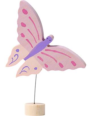 Grimm's Figura Decorativa per Base Anello delle Feste - Farfalla Rosa - 8 cm Animali in Legno