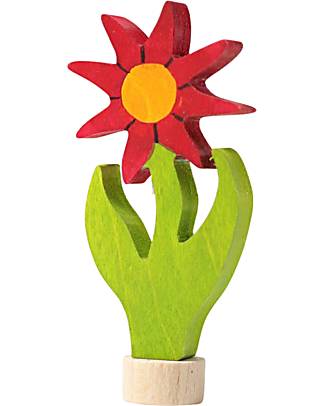 Grimm's Figura Decorativa per Base Anello delle Feste - Fiore Rosso - 7cm Giochi Montessoriani