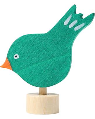Grimm's Figura Decorativa per Base Anello delle Feste - Uccellino Verde - 5cm Giochi Montessoriani