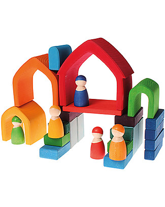 Grimm's Gioco da Impilare Casa Arcobaleno, Colorato - 5 pezzi Attività Montessori