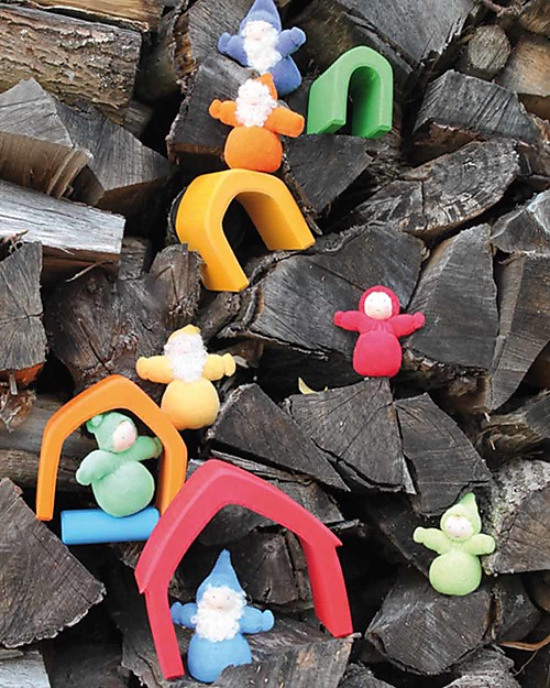 Grimm's Gioco da Impilare Casa Arcobaleno, Colorato - 5 pezzi Giochi Montessoriani