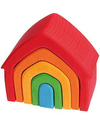 Grimm's Gioco da Impilare Casa Arcobaleno, Colorato - 5 pezzi Incastri In Legno