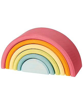 Grimm's Gioco da Impilare in Legno Arcobaleno Pastello, 6 Pezzi, 17 cm Incastri In Legno