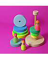Grimm's Gioco da Impilare in Legno Cono d'Anelli - Comprende 10 Anelli - Verde Neon Giochi Montessoriani