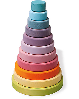 Grimm's Gioco da Impilare in Legno Cono d'Anelli - Comprende 11 anelli colore pastello! Construzioni In Legno