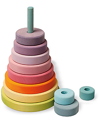 Grimm's Gioco da Impilare in Legno Cono d'Anelli - Comprende 11 anelli colore pastello! Construzioni In Legno