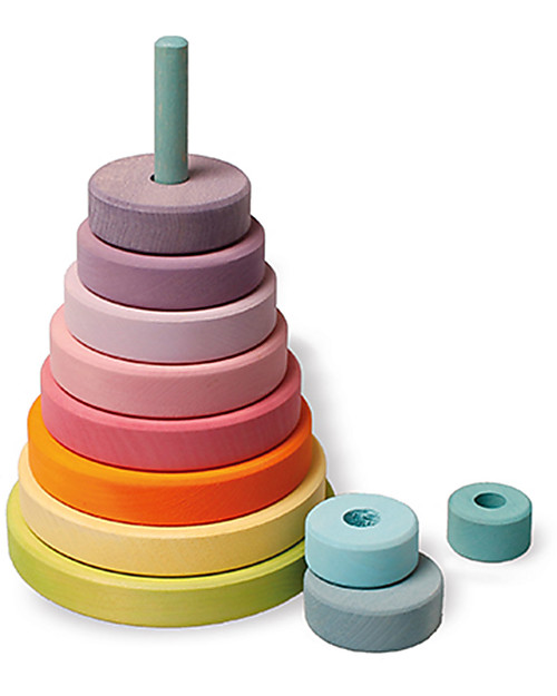 Grimm's Gioco da Impilare in Legno Cono d'Anelli  - Comprende 11 anelli colore pastello! Incastri in Legno