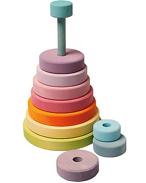 Grimm's Gioco da Impilare in Legno Cono d'Anelli  - Comprende 11 anelli colore pastello! Incastri in Legno