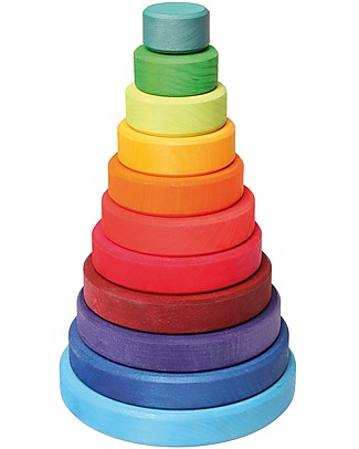 Grimm's Gioco da Impilare in Legno Cono d'Anelli - Comprende 11 coloratissimi anelli! Incastri in Legno