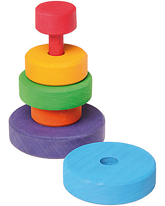 Grimm's Gioco da Impilare in Legno Piccolo Cono d'Anelli - Comprende 6 coloratissimi anelli! Construzioni In Legno