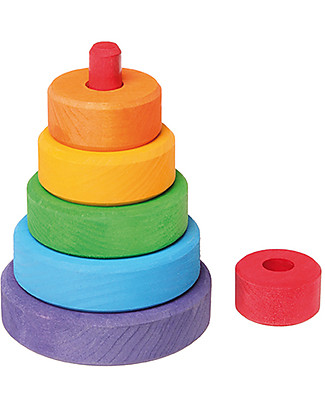 Grimm's Gioco da Impilare in Legno Piccolo Cono d'Anelli - Comprende 6 coloratissimi anelli! Giochi Montessoriani