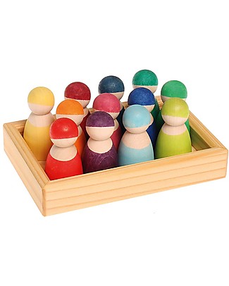 Grimm's Gioco Educativo Amici Arcobaleno - Comprende 12 simpatiche figurine in legno Giochi Montessoriani