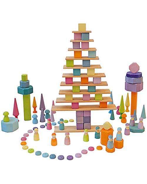 Grimm's Gioco Educativo Amici Pastello - Comprende 12 simpatiche figurine in legno Giochi Montessoriani