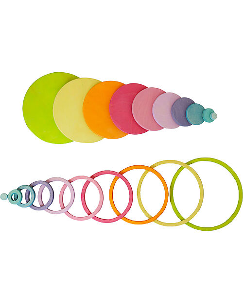 Grimm's Gioco in Legno Anelli e Cerchi Concentrici - Pastello - 20 pezzi Giochi Montessoriani