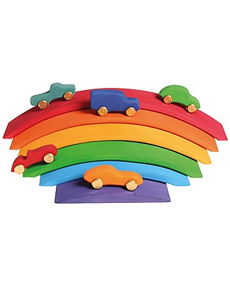 Grimm's Gioco in Legno Ponte Arcobaleno - 6 coloratissime strade per le macchinine! Giochi Montessoriani
