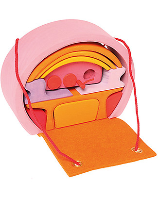 Grimm's Mini Casa per le Bambole Portatile, Rosa-Arancione Construzioni In Legno