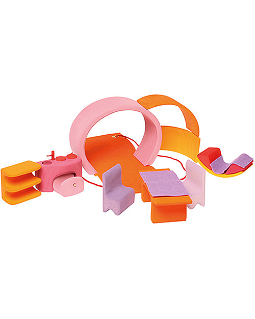 Grimm's Mini Casa per le Bambole Portatile, Rosa-Arancione Incastri in Legno