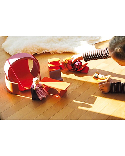 Grimm's Mini Casa per le Bambole Portatile, Rosa-Arancione Incastri in Legno