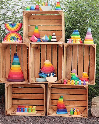Grimm's Omini Arcobaleno - Gioco Educativo in Legno- Set da 15 pezzi Giochi Montessoriani
