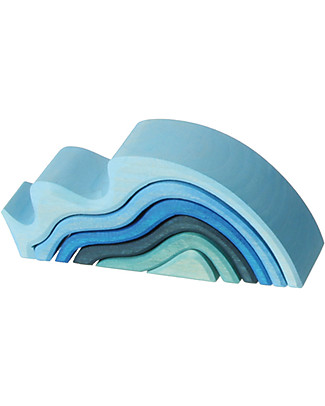 Grimm's Onde Oceano Piccolo, Sfumature Blu - 6 pezzi Attività Montessori