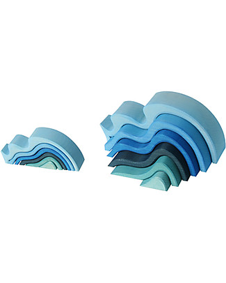 Grimm's Onde Oceano Piccolo, Sfumature Blu - 6 pezzi Attività Montessori